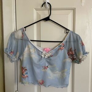 Sugar Thrillz Blue Angel Print Top